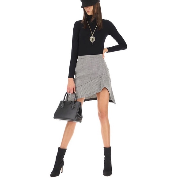 Alexander Wang Houndstooth Ruffle Hem Mini Skirt Black White 4 Small NWT - Picture 2 of 13